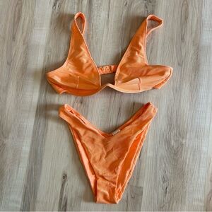 ASOS Orange Ribbed 2 Piece Binkini Underwire Top 10 High Leg Bottom 8